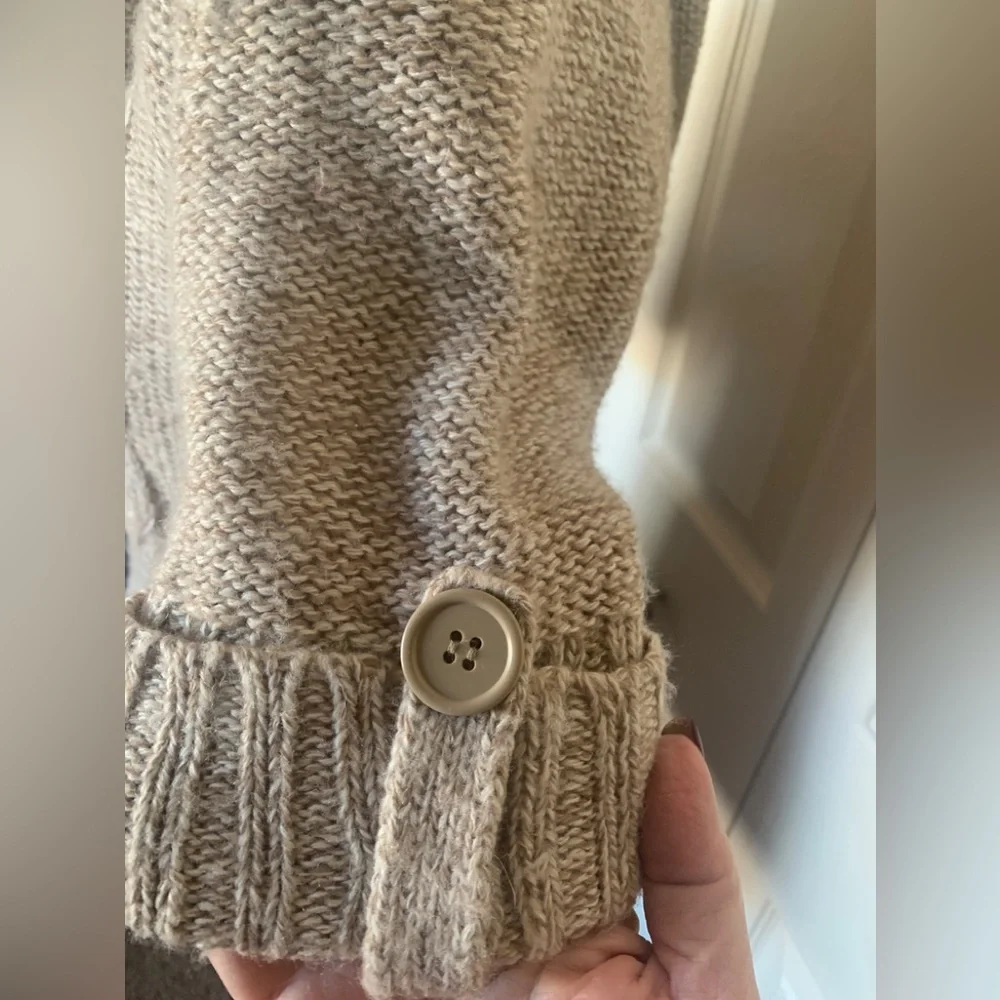 89th & Madison Tan Short Sleeve Cableknit Cowlneck Sweater